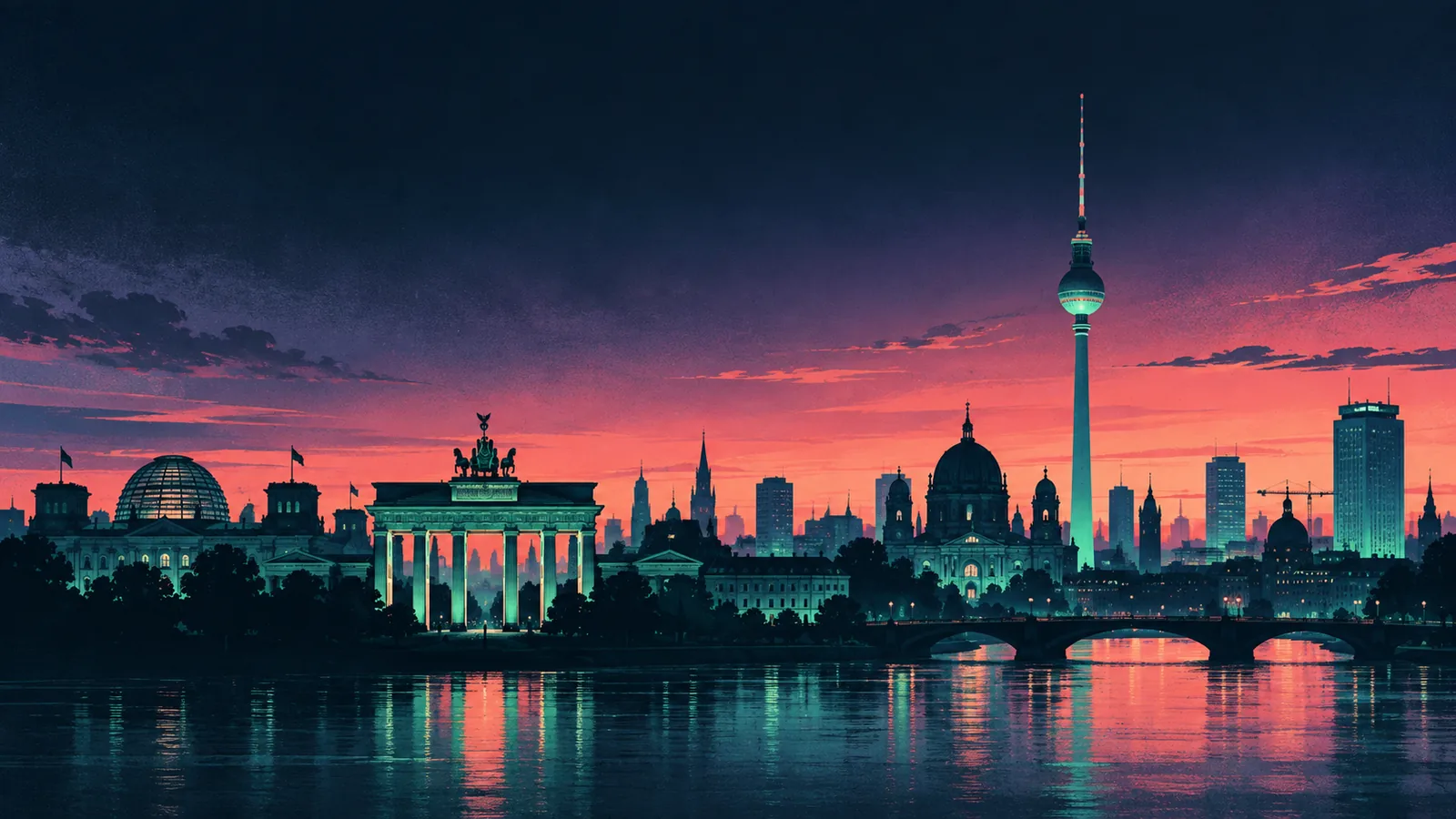 Original skyline silhouette illustration of Berlin