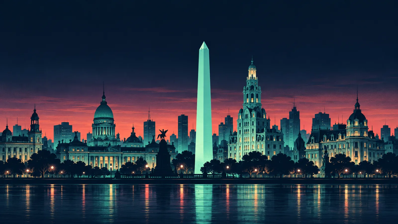 Original skyline silhouette illustration of Buenos Aires