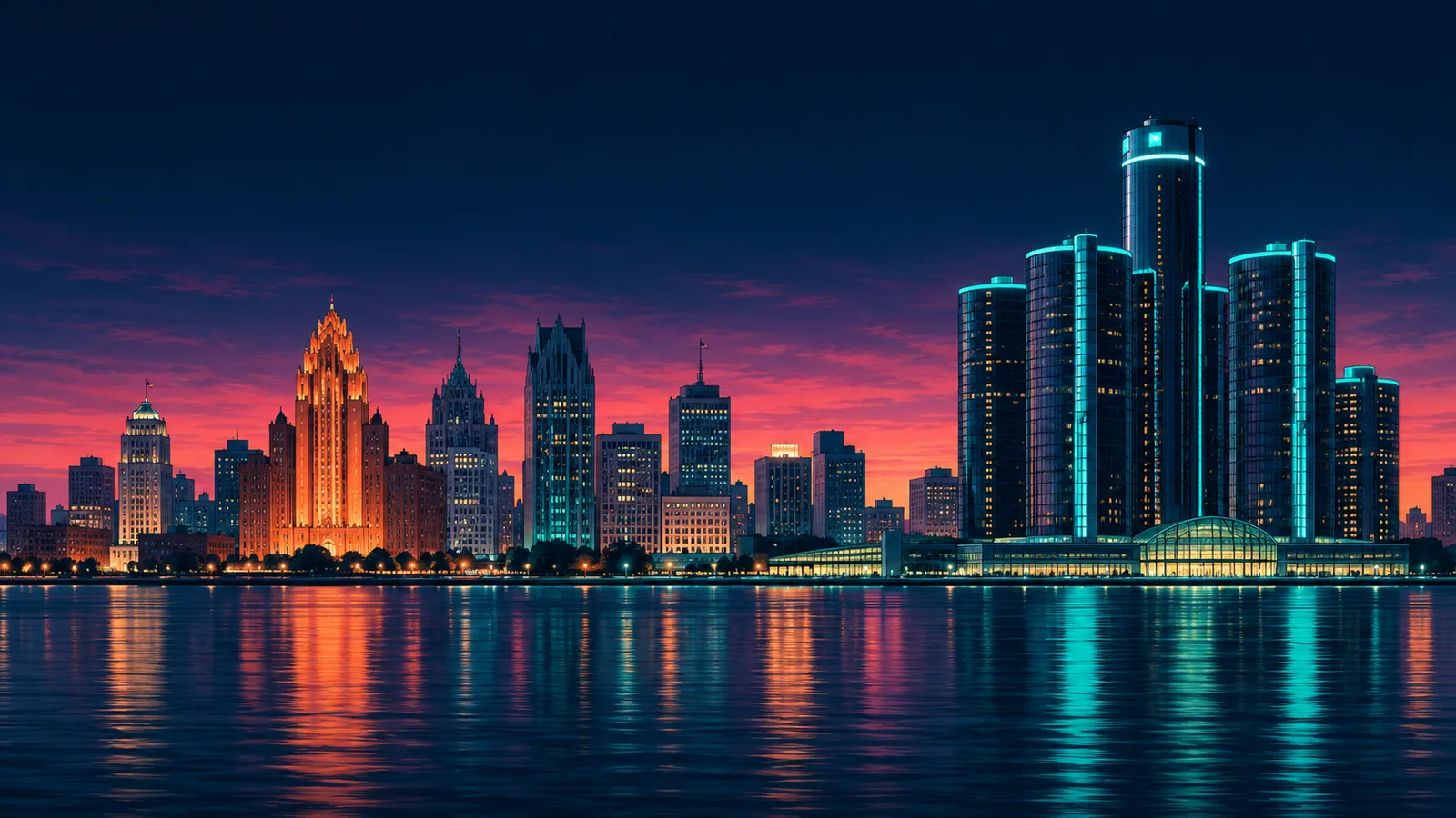 Original skyline silhouette illustration of Detroit