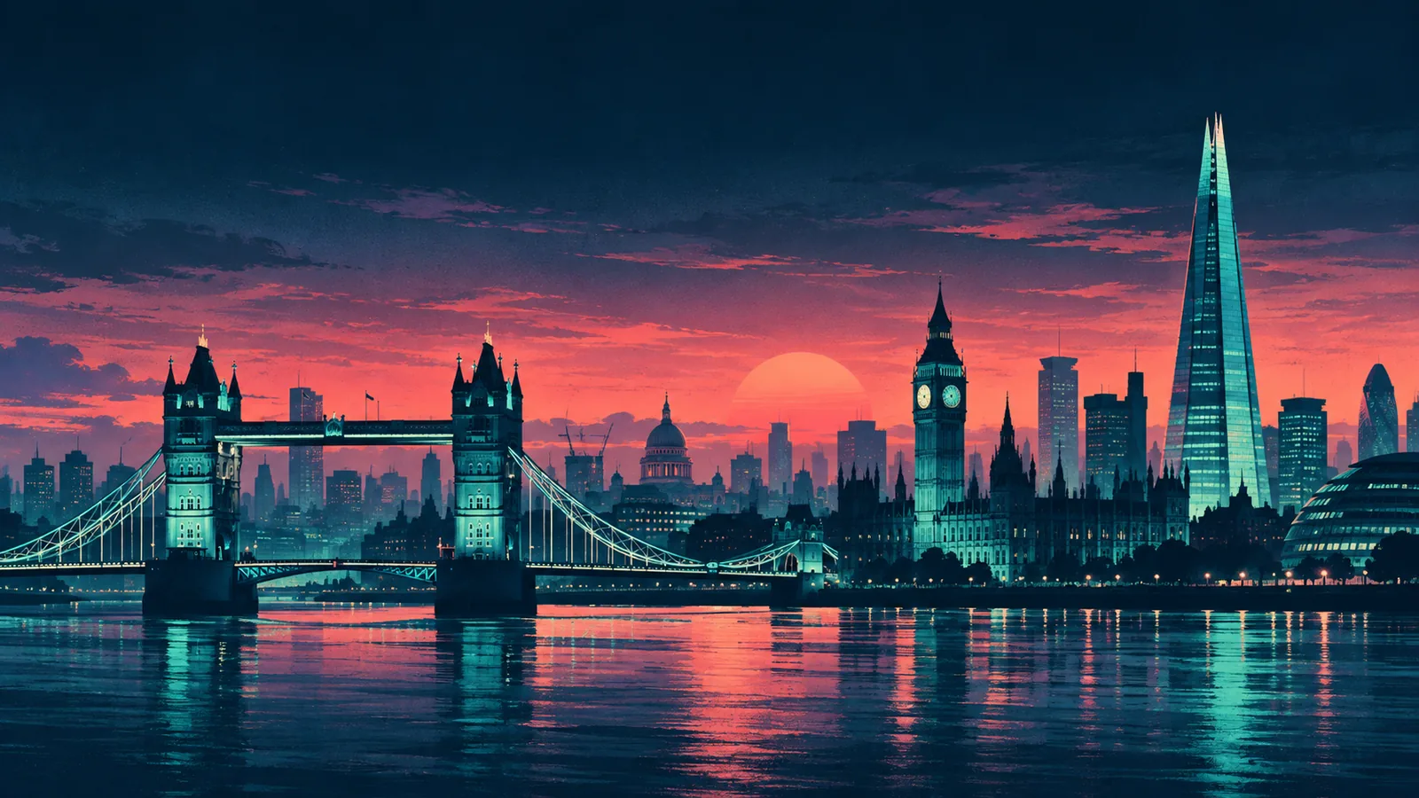Original skyline silhouette illustration of London
