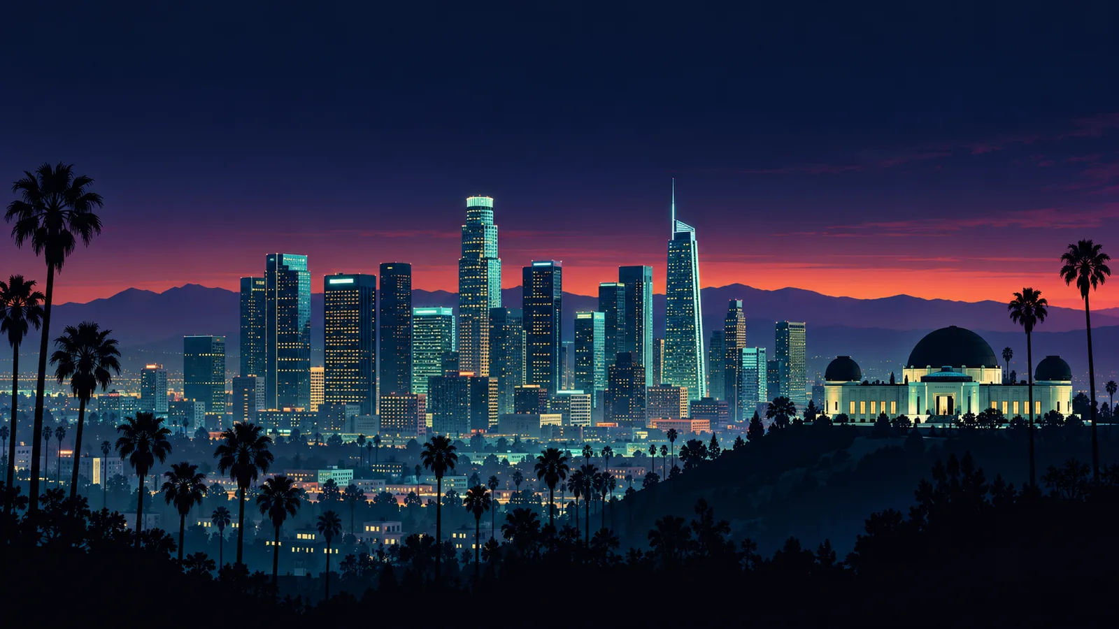 Original skyline silhouette illustration of Los Angeles
