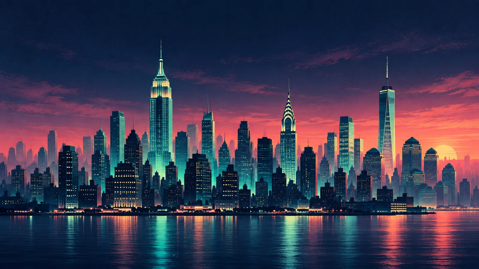 Original skyline silhouette illustration of New York