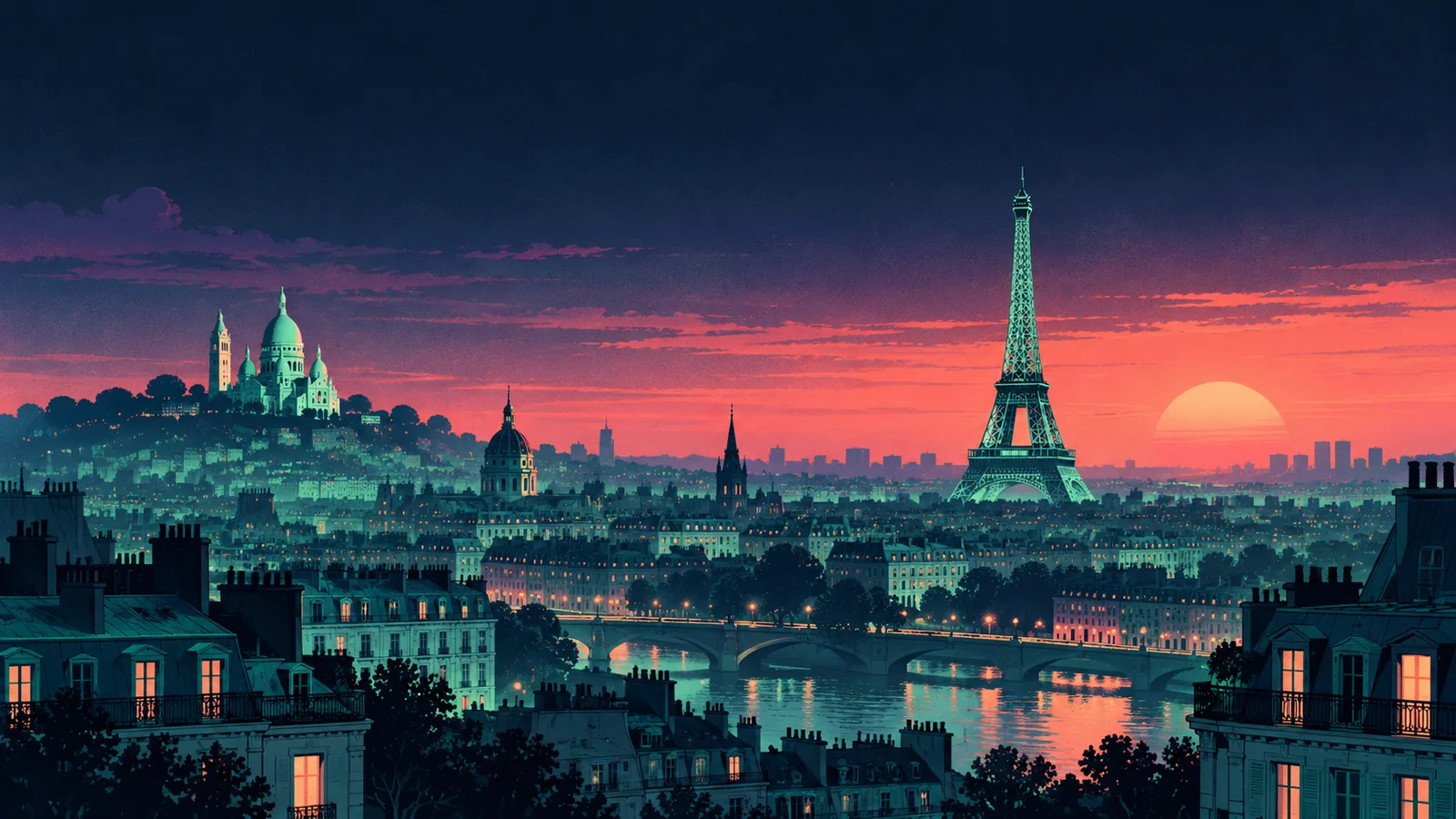 Original skyline silhouette illustration of Paris