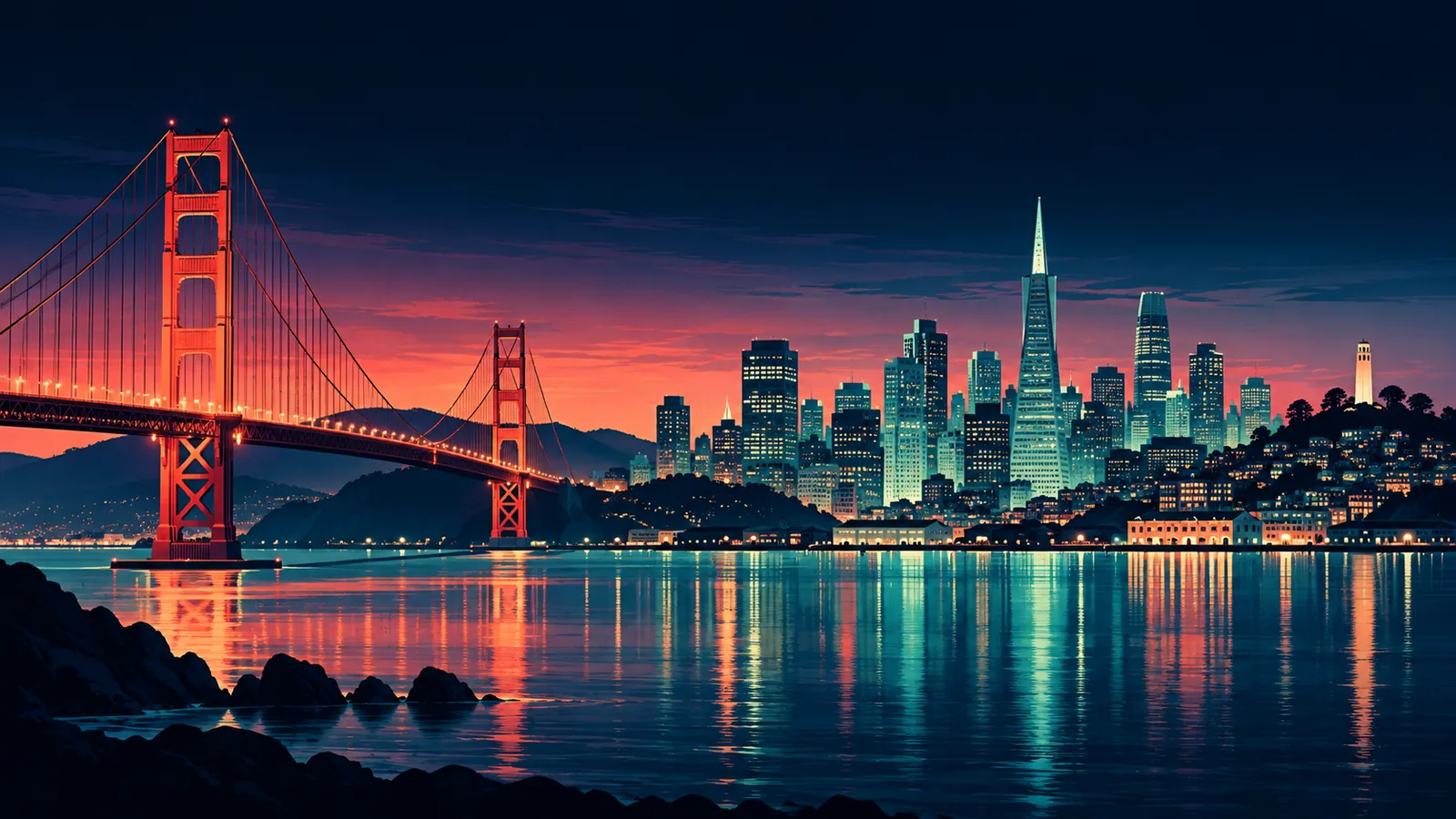 Original skyline silhouette illustration of San Francisco