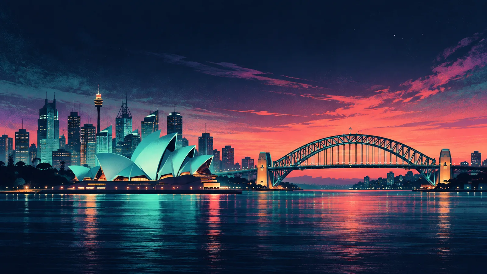Original skyline silhouette illustration of Sydney